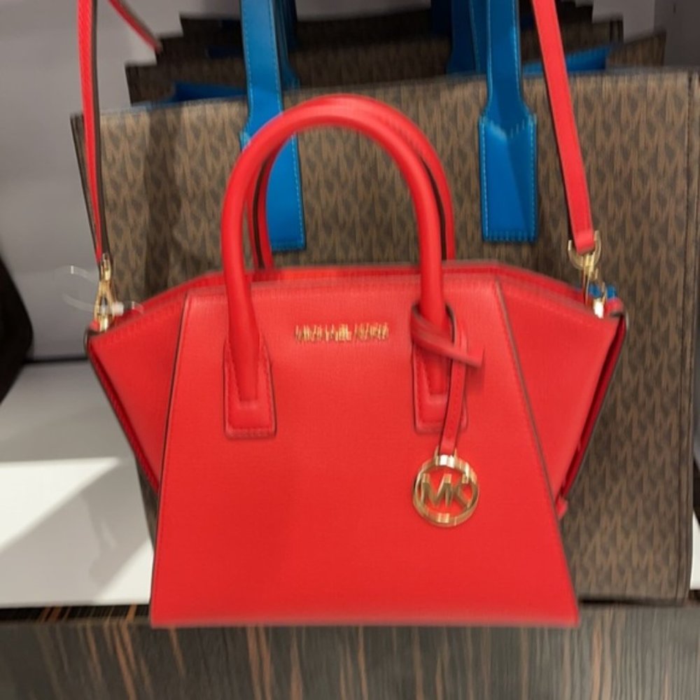 Michael Kors Avril Small Leather Top-Zip Satchel Color Flame - Picture 15 of 16